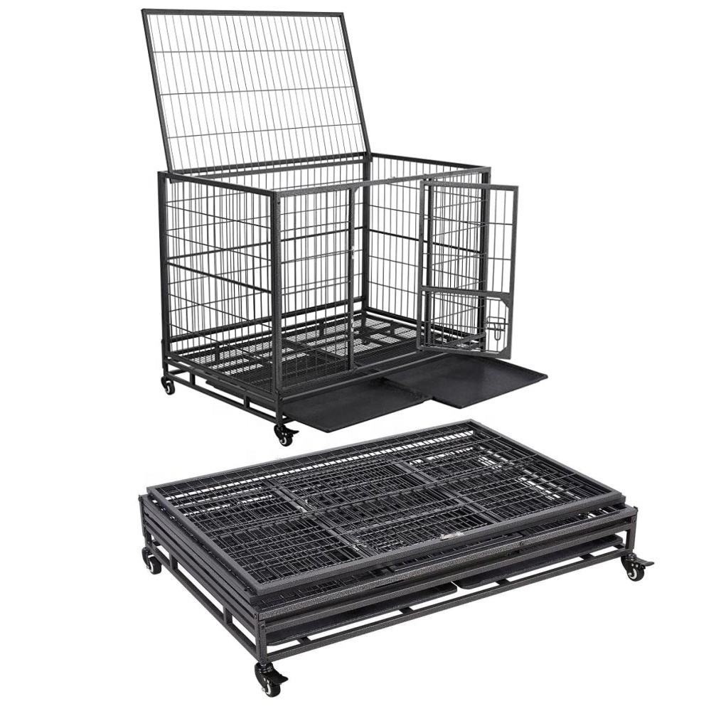 43' Foldable Collapsible Metal Large Dog Cage Metal Kennels, Stackable Dog Cages For Large Dog