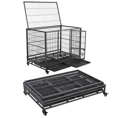 43' Foldable Collapsible Metal Large Dog Cage Metal Kennels, Stackable Dog Cages For Large Dog