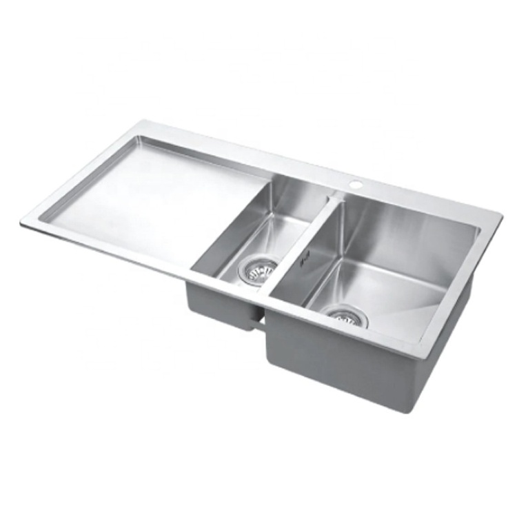 Handmade Stainless Steel Double Bowl Kitchen Sink with drainer