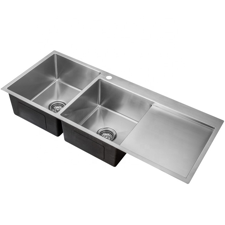 Handmade Stainless Steel Double Bowl Kitchen Sink with drainer