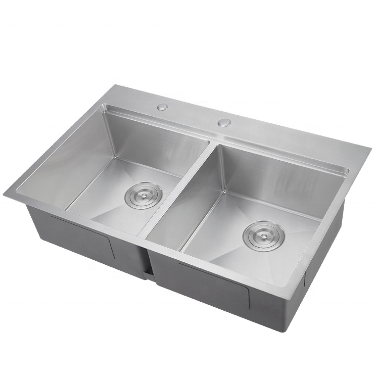 28 x 18 inch 16 gauge Stainless Steel 304 Zero Radius welded double bowl Top mount drop in handmade kitchen sink