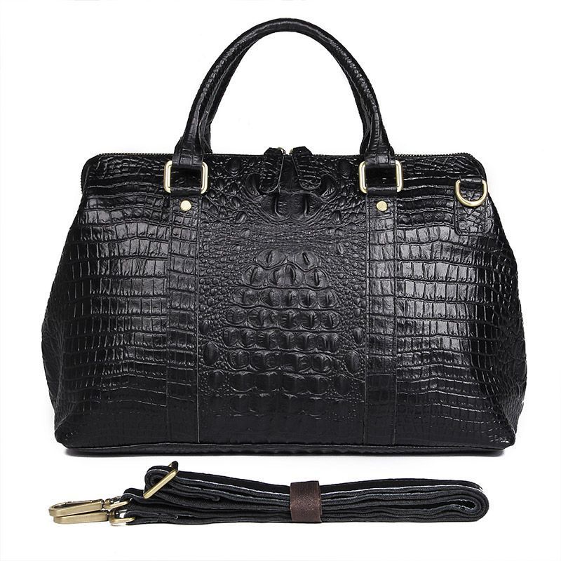 Casual Fashion Black Crocodile Leather Travel Luggage Bag Decorative Cloth Shoes Storage Bag Handbag Unisex Travel Bag