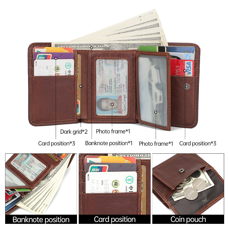 Wholesale Custom Trifold RFID Blocking Men's Wallet Credit Card Holder Leather Slim Simple Men's Wallet Card Holder Wallet