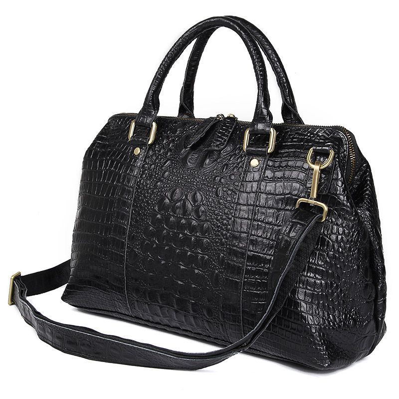 Casual Fashion Black Crocodile Leather Travel Luggage Bag Decorative Cloth Shoes Storage Bag Handbag Unisex Travel Bag