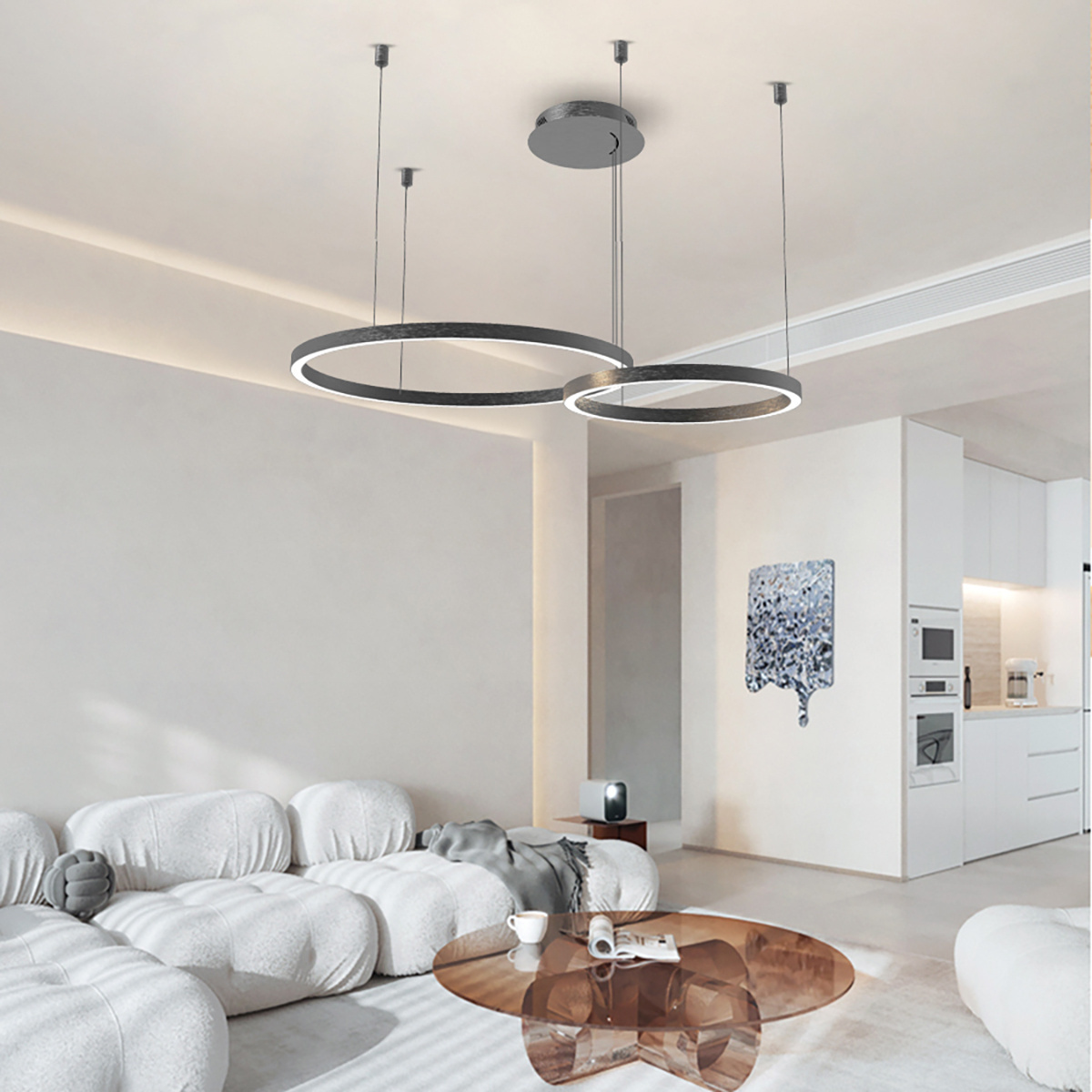 DNG 3 Rings Home Living Room Nordic Modern Style Chandelier Led Circle Lights Ceiling Hanging Pendant Light For Restaurant