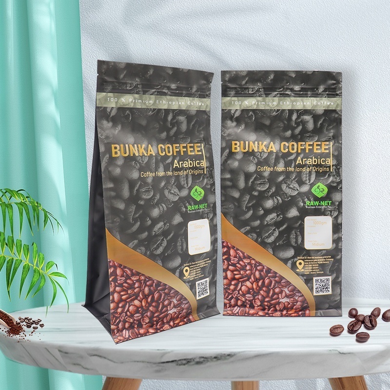 Custom Printed 250g 500g 1kg Aluminum Foil Coffee Bag Flat Bottom Zipper Coffee Packaging Bag With Valve