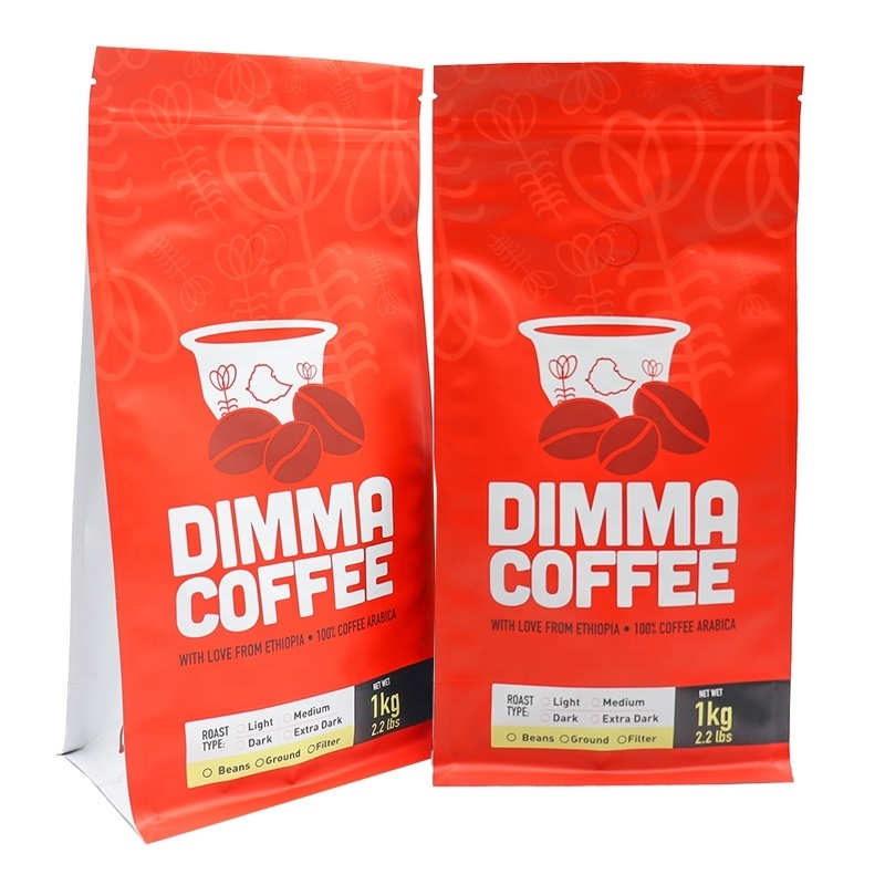 Custom Printed 250g 500g 1kg Aluminum Foil Coffee Bag Flat Bottom Zipper Coffee Packaging Bag With Valve