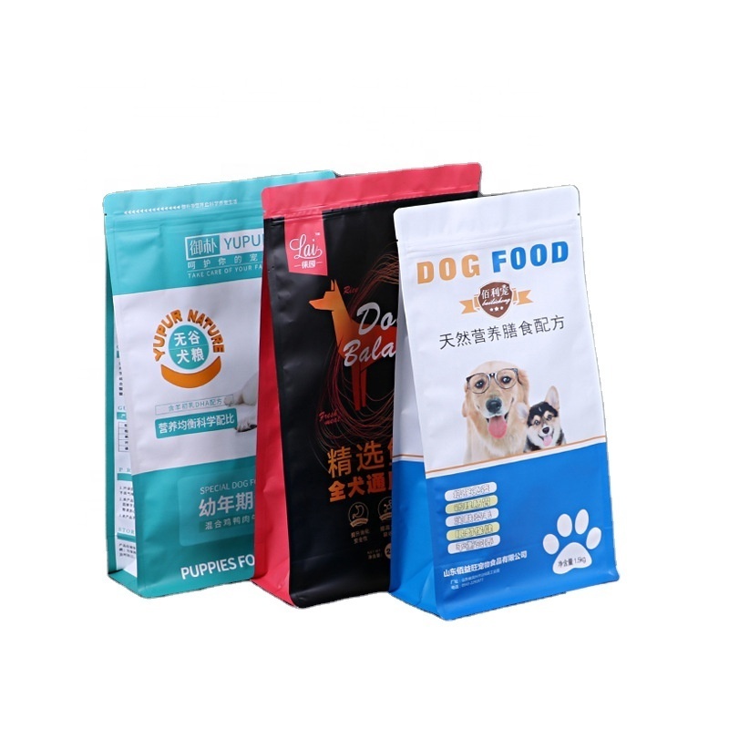 Custom Reusable Zipper Pouch Flat Bottom Pouch with Zipper Food Packaging Plastic Dog Treat Packaging Dog Snack Pet Food Bag