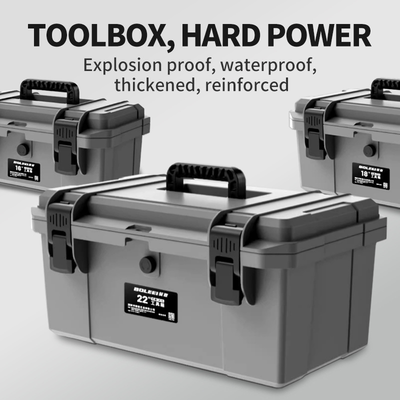 16inches Grey Thickened Waterproof Plastic Hardware Toolbox Handheld Household Protective Box Carrying Box