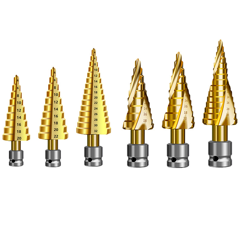 Step Drill Bits Titanium Hss Pagoda Sawtooth Drill Bit Special for Electric Wrench Woodworking Metal Hole Drilling