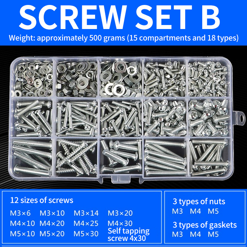 Nuts and Bolts Screws Assortment Kit Metric Round Head Pan Phillips Head Screw Nut Shim Self Tapping Screw M2 M3 M4 M5 M6