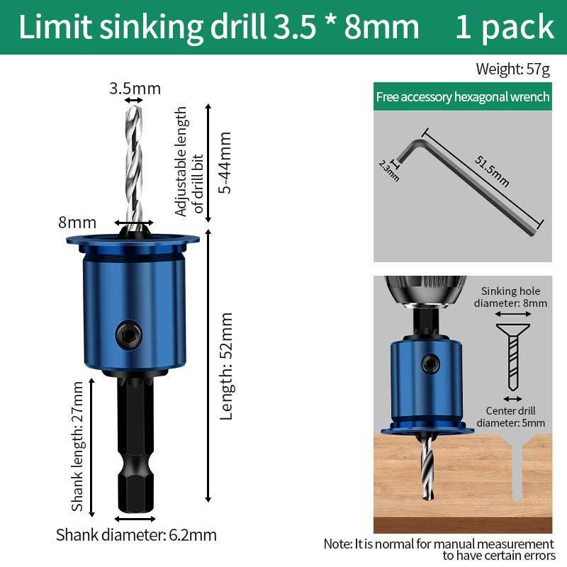 3.5*8mm Countersink Drill Bit Adjustable Hex Shank Wood Drilling Tools for Woodworking