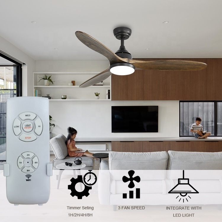 Modern design save energy ac power 3 fan speed 3 real wood ceiling fan wood with light