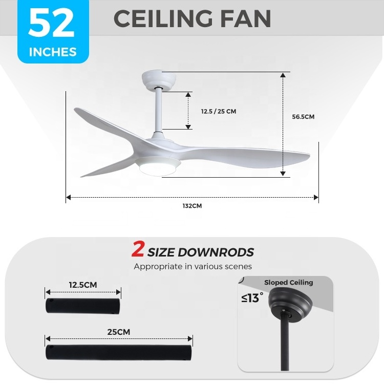 ESC LIGHTING tuya wifi ceiling fan light kits 110v 220v abs blades 5 speed smart modern led ceiling fan light