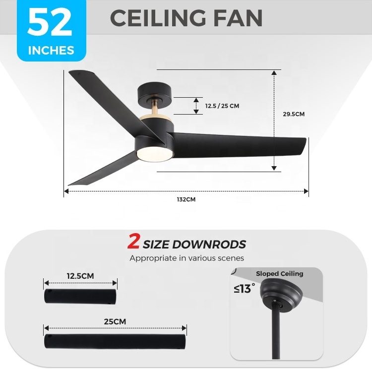 Energy save ceiling fans modern 52 inch silent decorative ac dc ceiling fan with lights and remote