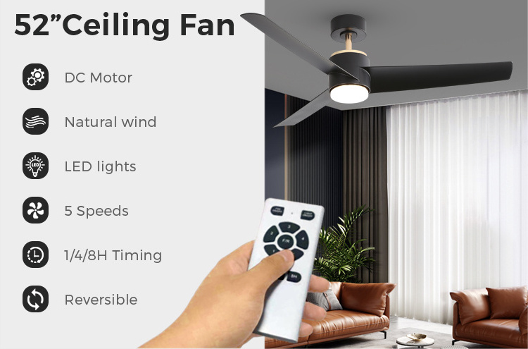 On sale smart home ceiling fan light kits 3 colors changeable 52 inch modern ceiling fan with led light