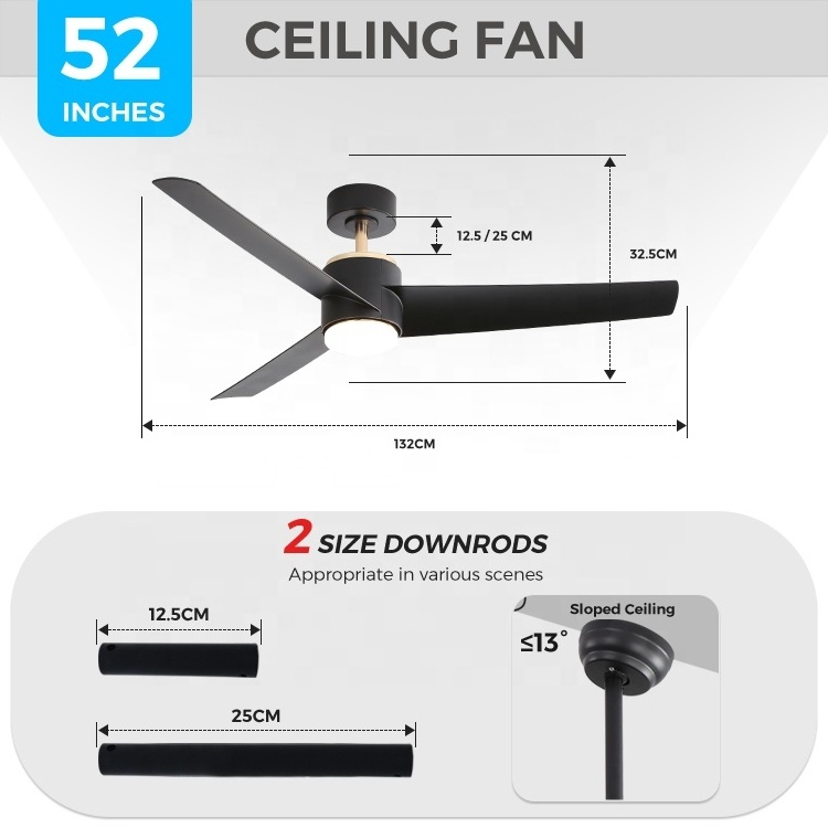 On sale smart home ceiling fan light kits 3 colors changeable 52 inch modern ceiling fan with led light