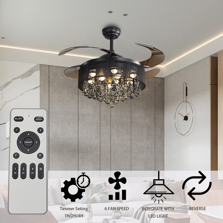 OEM ODM 42 inch retro ceiling fan remote 220v retractable blades black led ceiling fan with light