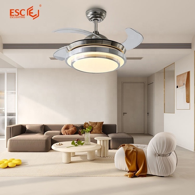 ESC decorative led ceiling fan light full copper motor 3 speed intertek invisible ceiling fan with light