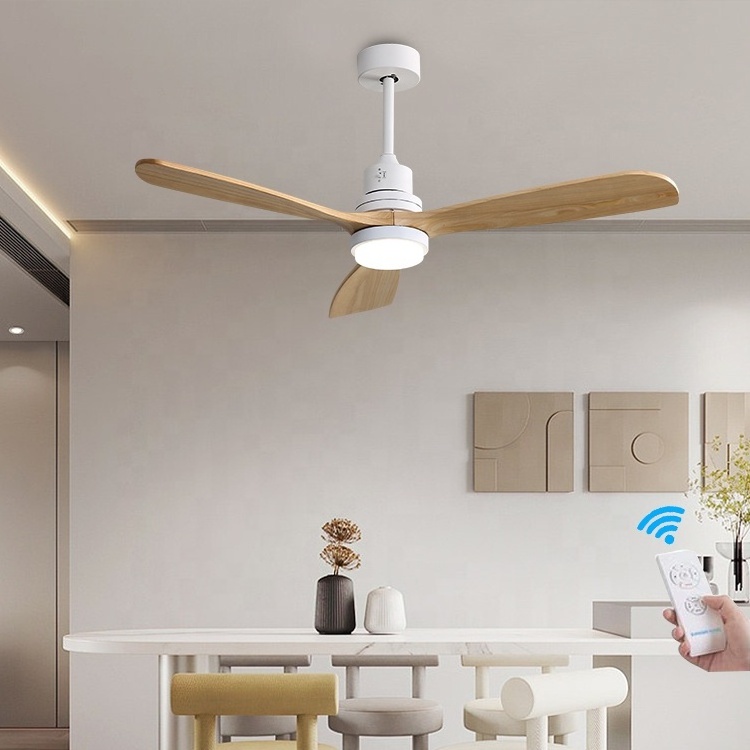 OEM ODM ce saa silent ceiling fan remote control switch 52 inch dimmable led wood blade ceiling fan light