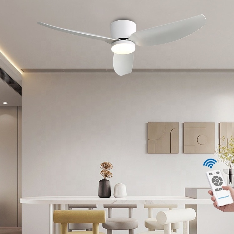 Smart control 5 speed ceiling fan rpm flush mount white mid century modern ceiling fan with light for home