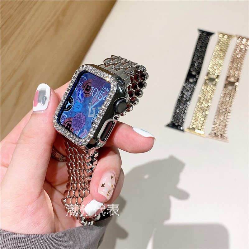 Honeycomb fish scale pattern watch band strip metal stainless steel strap for apple watch ultra 49mm iwatch 8 Chain