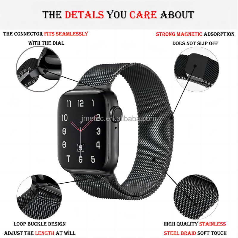 Luxury milanese watch strap stainless steel Loop quick release metal watch band for apple watch series 8 49mm