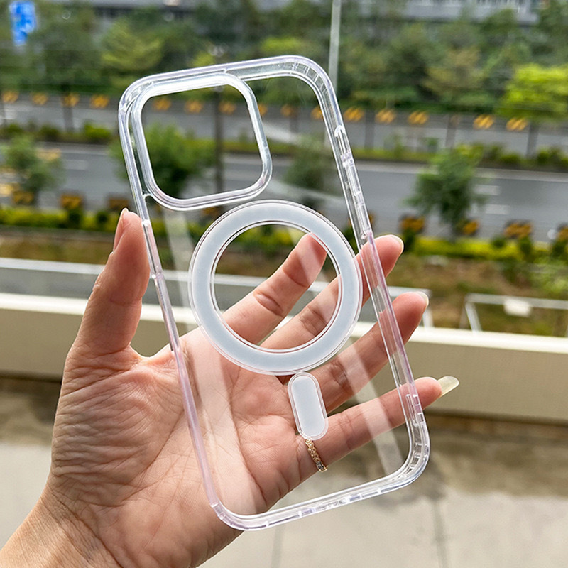 Luxury anti yellow Clear magnetic pc accessories transparent cell mobile phone case For IPhone 15 pro max 14