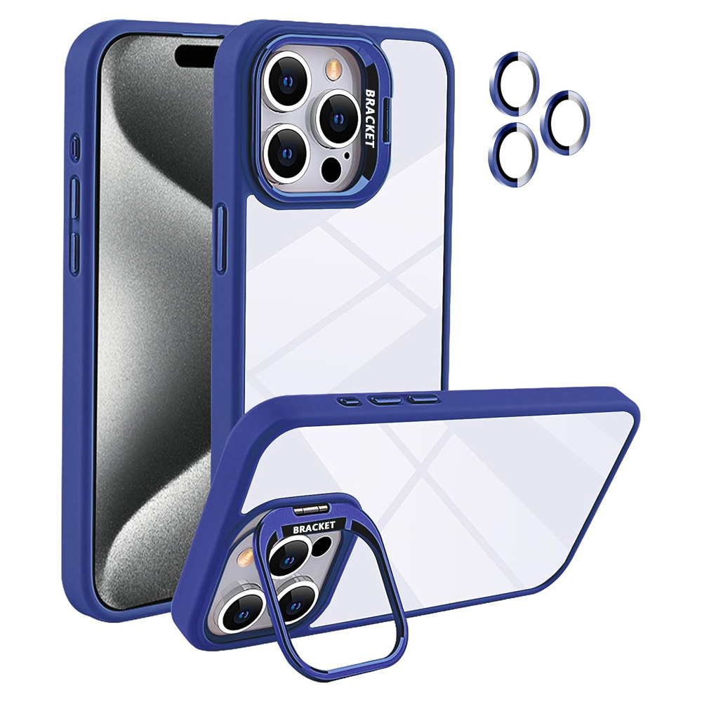 high quality clear Mobile free camera protector phone cover Metal Lens stand acrylic smart Case For Iphone 15 14 Pro Max