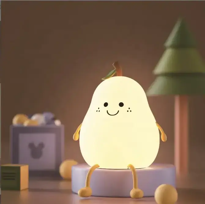 2023 Popular Baby Sleeping Lamp Usb Rechargeable Silicone Led Fruit Smile Pear Night Light