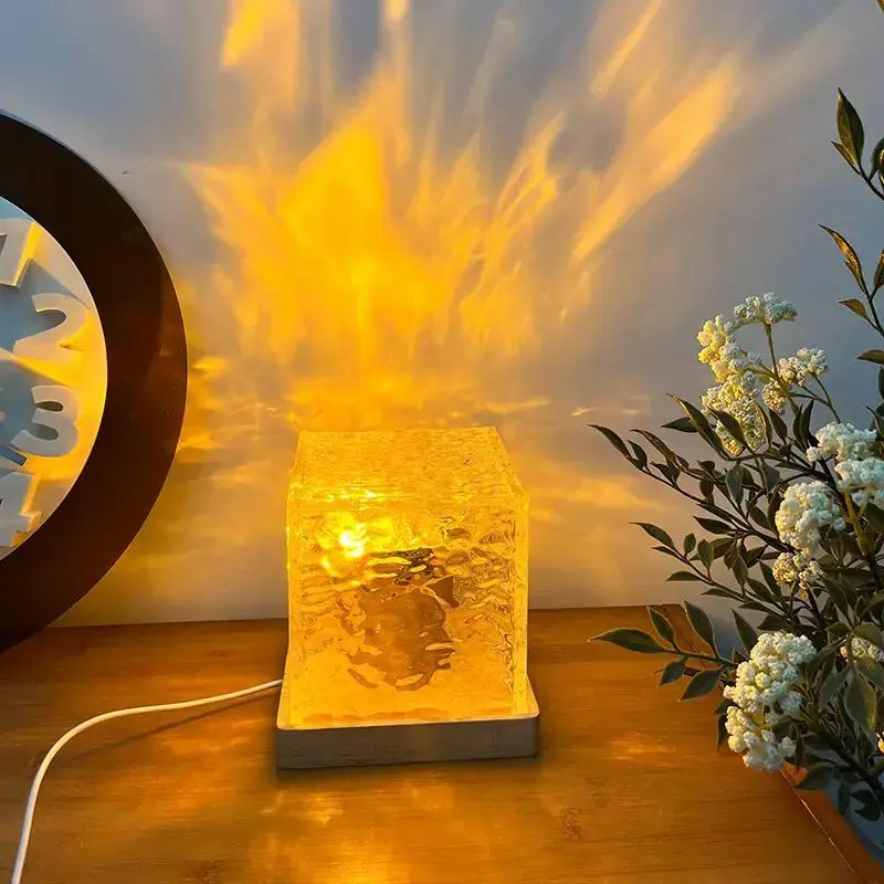 Rotating water ripple small night light creative bedside flame atmosphere lamp dynamic table lamp