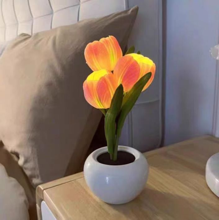 USB Simulation Bouquet Led Tulip Ceramic Mood Lights Lamp Atmosphere Table Lamp for  Restaurant Dormitory