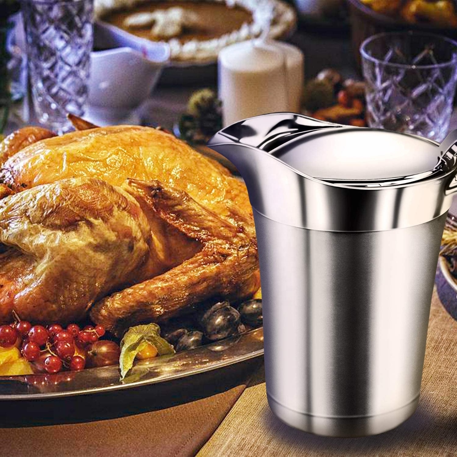 32oz Double Wall Insulated Gravy Boat,Keep Sauce Warm Sauce Dispenser