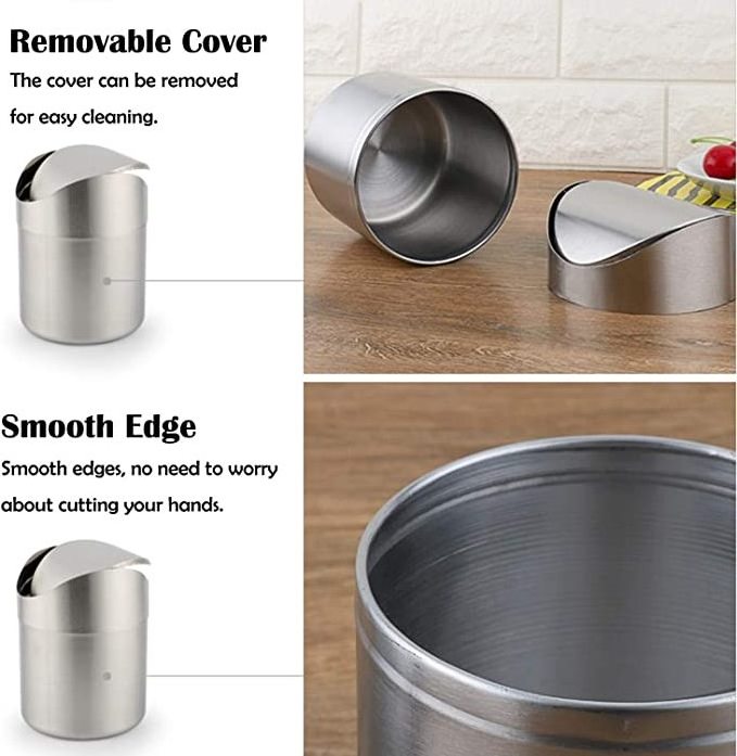 Stainless Steel Countertop Trash Can, desktop mini waste bin,Table Swing Lid Dust Bin