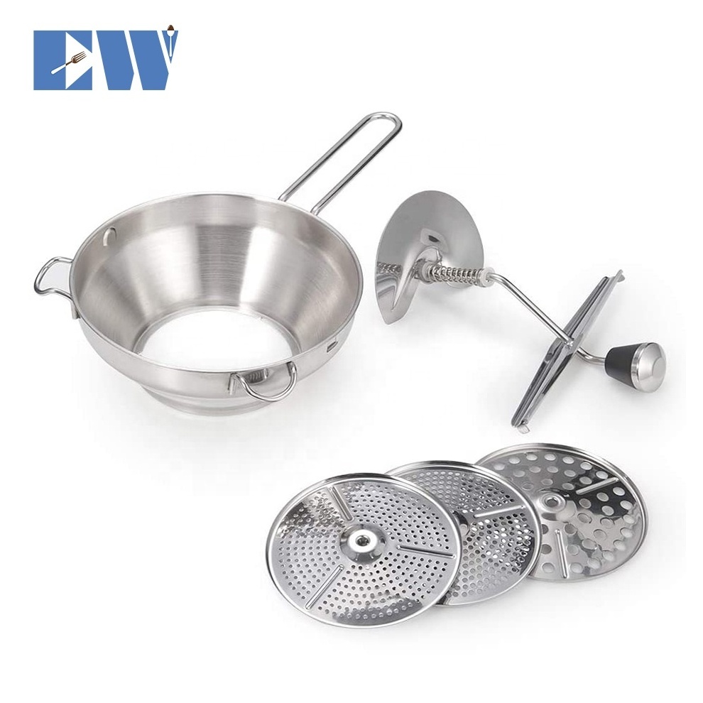 Stainless steel manual potato vegetable mill food mill with 3 blades