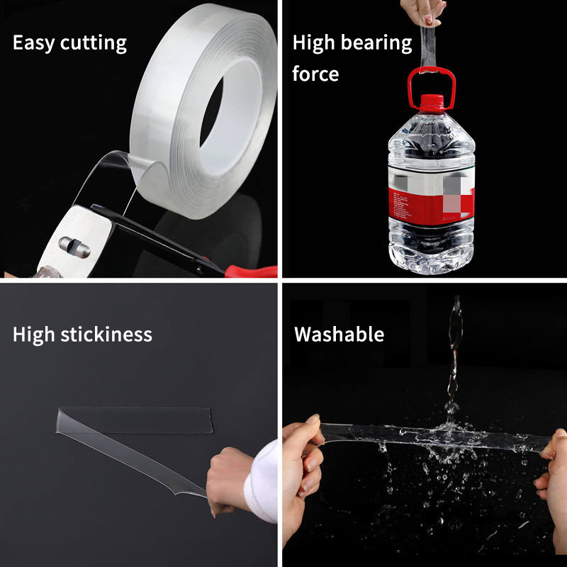 High quality 30mm x 3 meters Transparent Household Gel Grip Sticky Strong Viscosity Strips Removable Double Side Grid Nano Tape