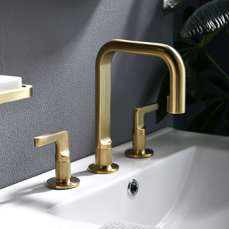 American Mod 3 Hole 360 Degrees Copper Gold Finish Sink Waterfall Basin Bath Tub Faucet For Bathroom