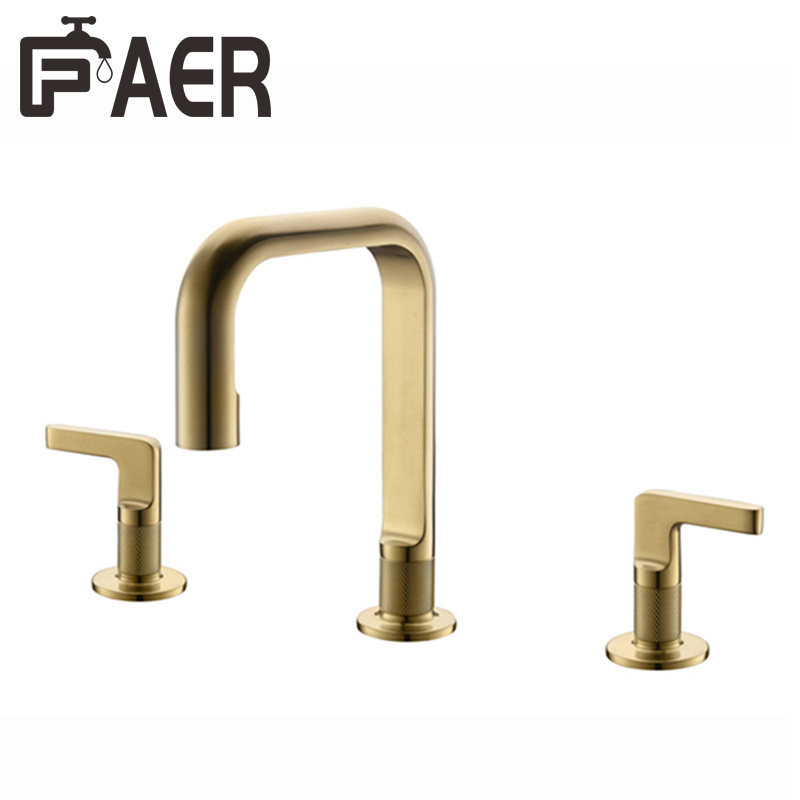 American Mod 3 Hole 360 Degrees Copper Gold Finish Sink Waterfall Basin Bath Tub Faucet For Bathroom