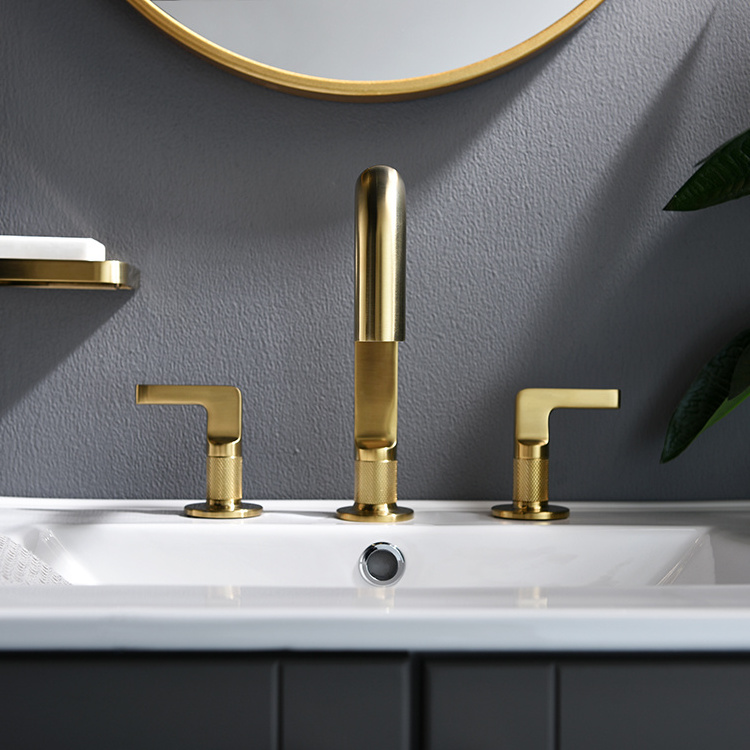 American Mod 3 Hole 360 Degrees Copper Gold Finish Sink Waterfall Basin Bath Tub Faucet For Bathroom