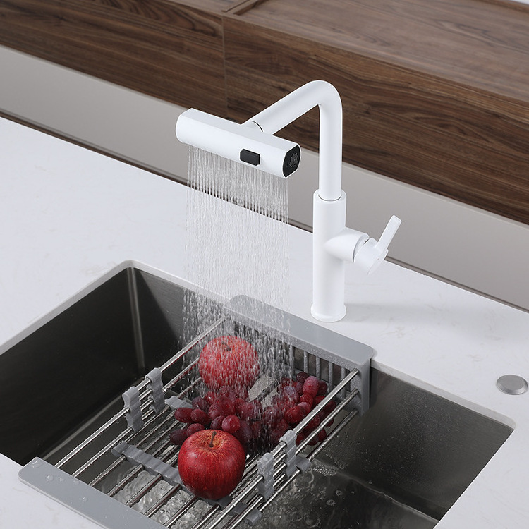 Smart Hot And Cold Stainless Steel Sink Swivel Taps Pull Out Spray Kitchen Faucets Intelligence Waterfall Kitchen Faucets