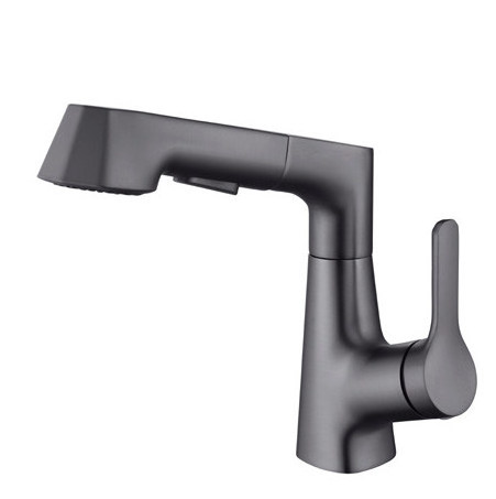 Lifting Bathroom Sink Faucet with Pull Out Sprayer Basin Mixer Tap Pull Down Stainless Steel Sink Faucet Rotating Spout Grey