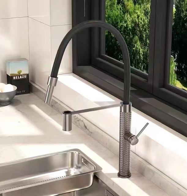 Hot and Cold Water Mixer Taps Single Hole 360 Rotation Spring Pull Down Spray Stainless Steel Kitchen Sink Faucet