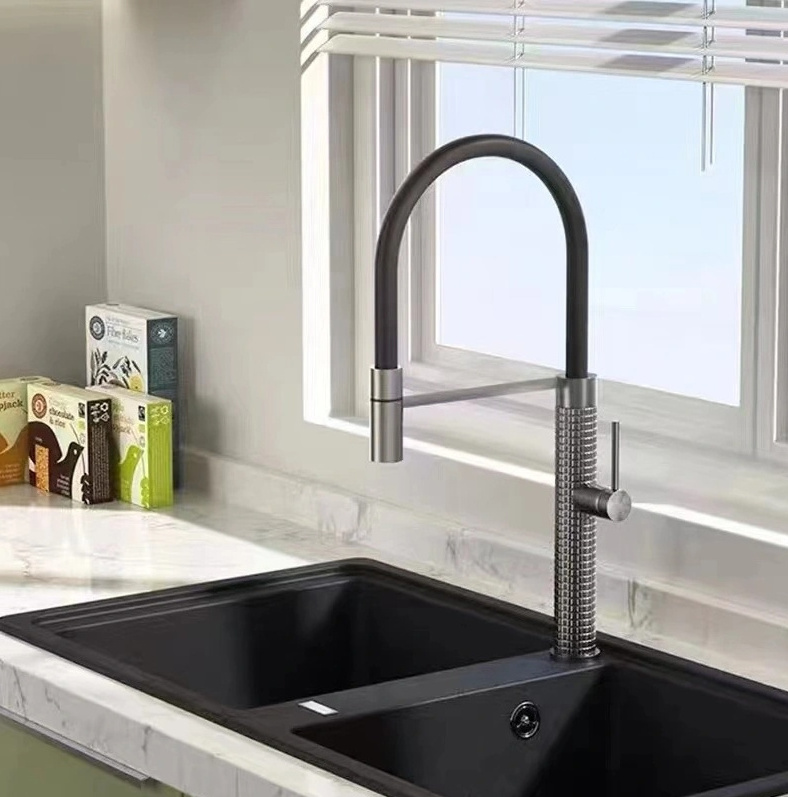 Hot and Cold Water Mixer Taps Single Hole 360 Rotation Spring Pull Down Spray Stainless Steel Kitchen Sink Faucet