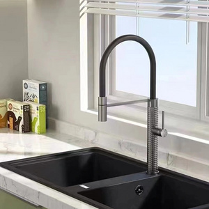 Hot and Cold Water Mixer Taps Single Hole 360 Rotation Spring Pull Down Spray Stainless Steel Kitchen Sink Faucet