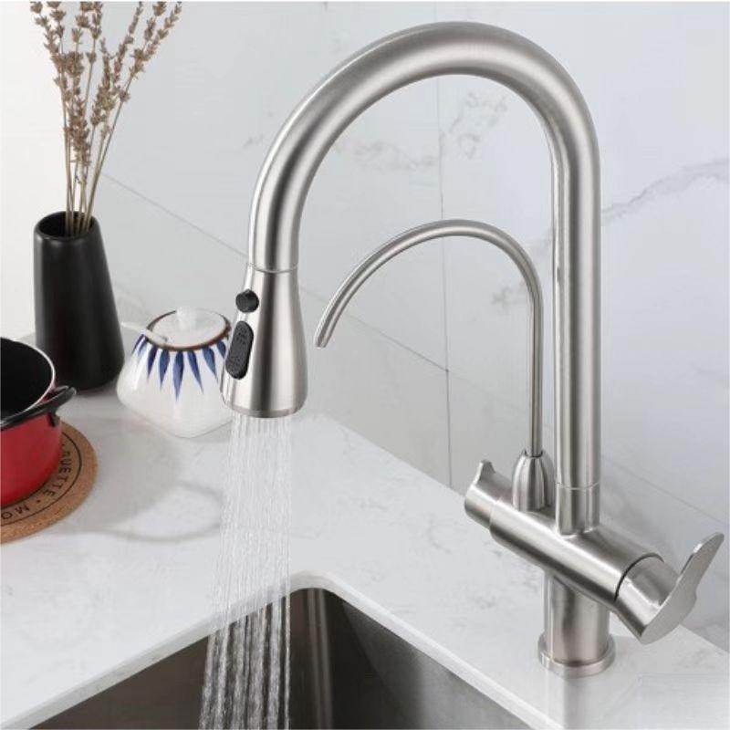 Pull Down Out Household 360 Degree 3 Way Water Filter Drinking Water Filter Purifier Filtration Kitchen Faucet