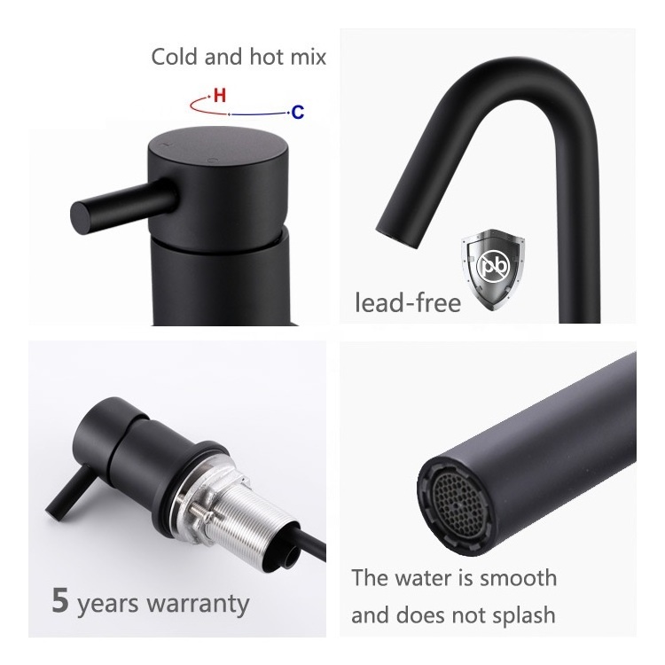 Commercial Matte Black Bathroom Brass Wash Basin Kitchen Faucet Dual Handles Water Mixer Tap