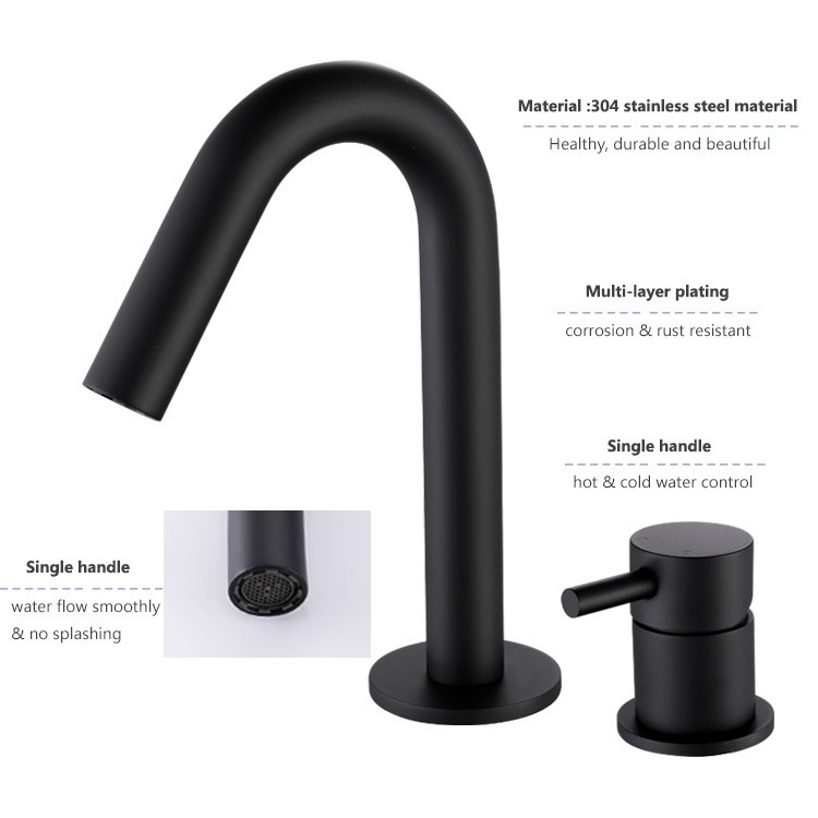 Commercial Matte Black Bathroom Brass Wash Basin Kitchen Faucet Dual Handles Water Mixer Tap