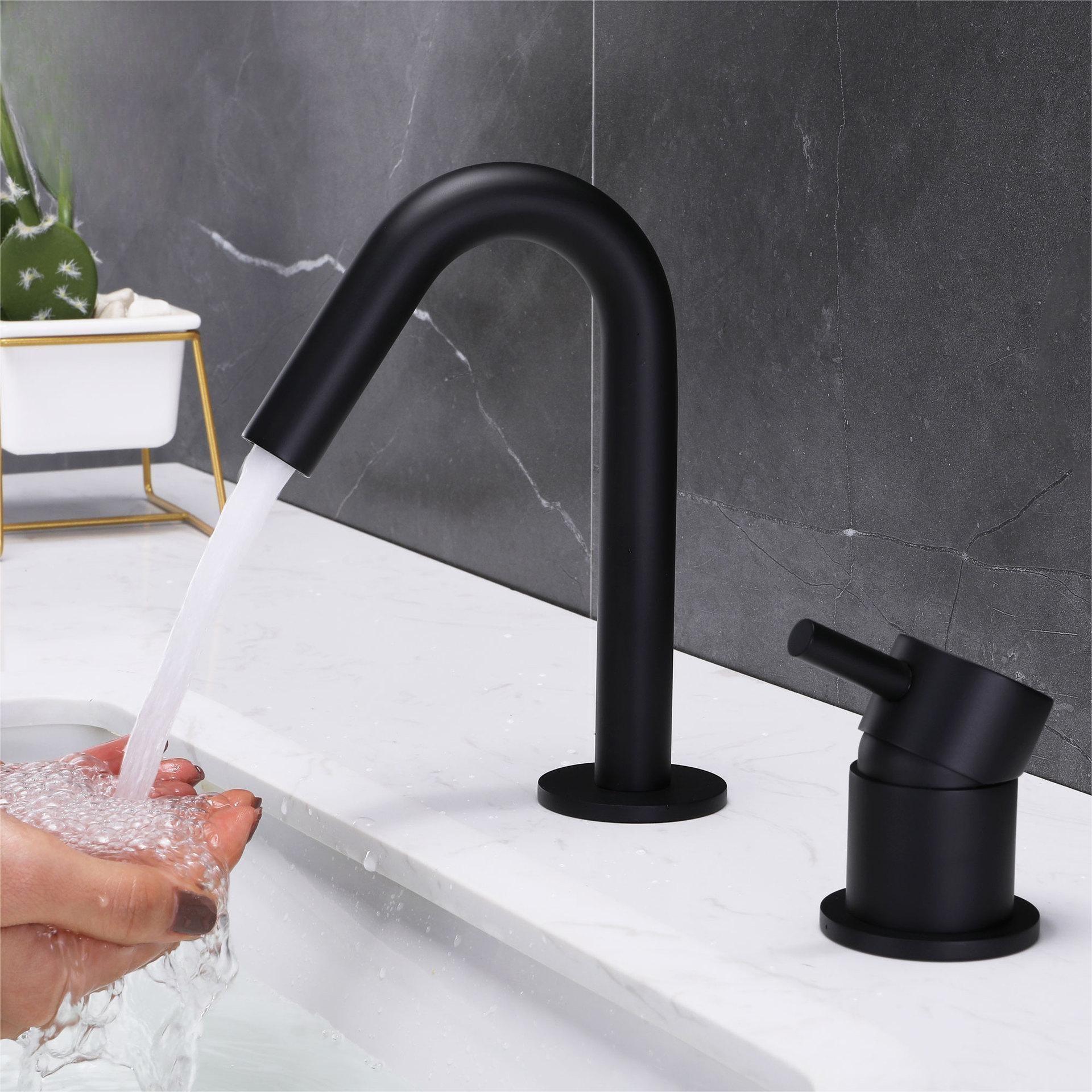 Commercial Matte Black Bathroom Brass Wash Basin Kitchen Faucet Dual Handles Water Mixer Tap