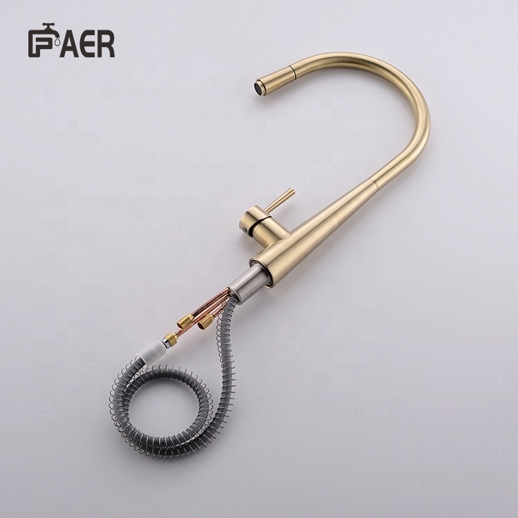 Sanitary Items Antique Brass Metal Brush Gold Pull Out Sprayer Sink Water Copper Kitchen Faucet