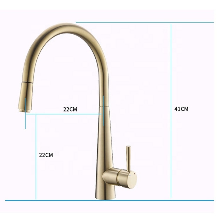 Sanitary Items Antique Brass Metal Brush Gold Pull Out Sprayer Sink Water Copper Kitchen Faucet